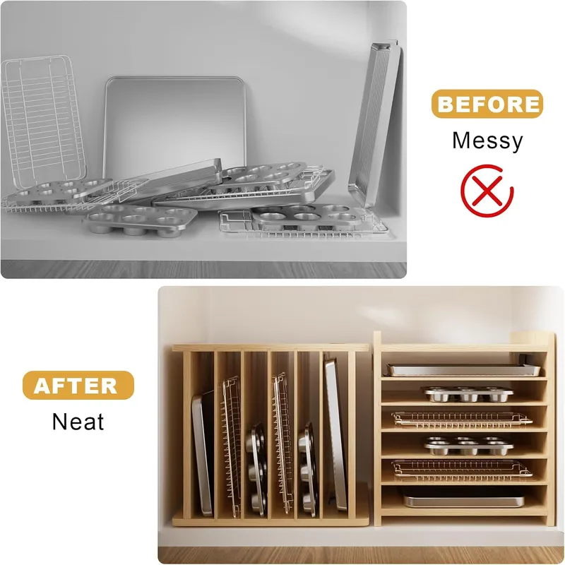7 Tier Wooden Tray Dividers fo - Kitchen Cabinet Baking Sheet Organizer ulasan dan harga