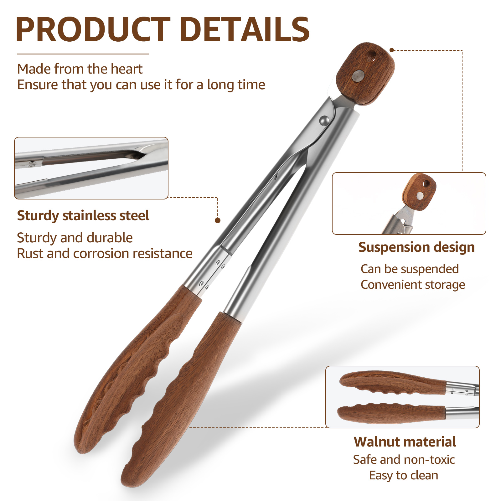 2/3 Pcs Food Tongs Walnut Wood - Kitchen Baking Store ulasan dan harga