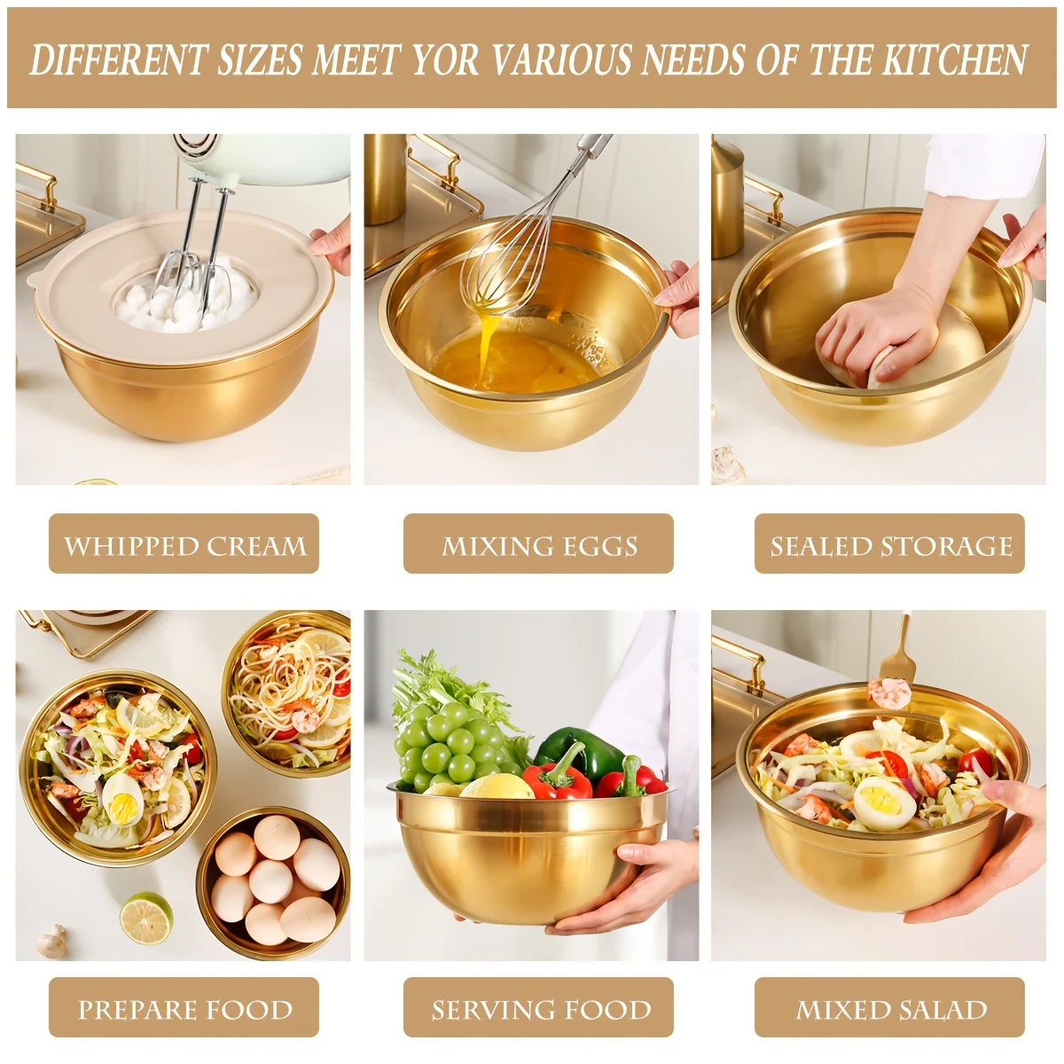 10-Piece Gold Stainless Steel  - Kitchen Baking Bowls ulasan dan harga