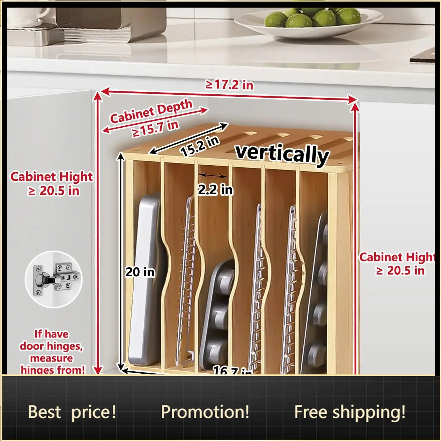 Wooden Tray Dividers for Cabin - Kitchen Cabinet Baking Sheet Organizer ulasan dan harga