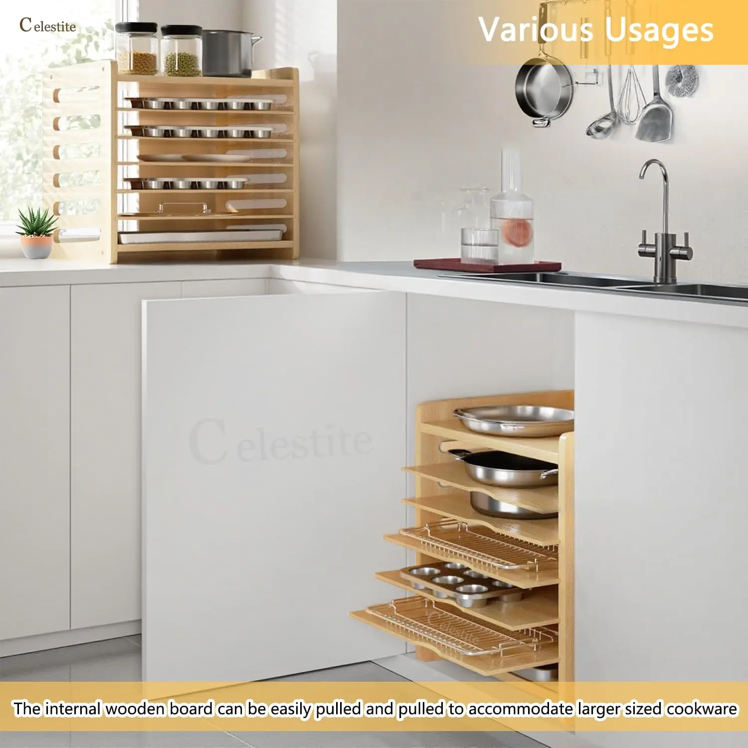 Wooden Tray Dividers for Cabin - Kitchen Cabinet Baking Sheet Organizer ulasan dan harga
